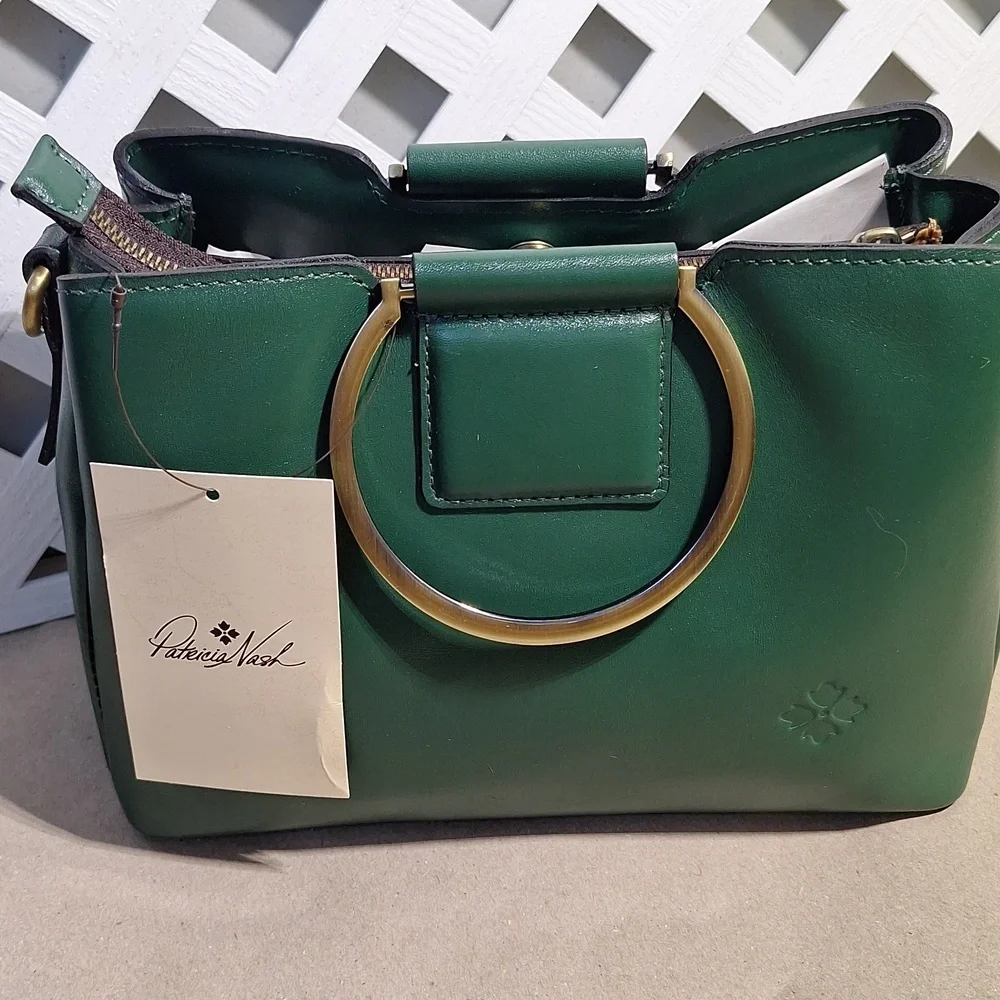 NWT Patricia Nash Empoli Burnished Tooled Leather Green Satchel Crossbody Bag - Picture 10 of 10